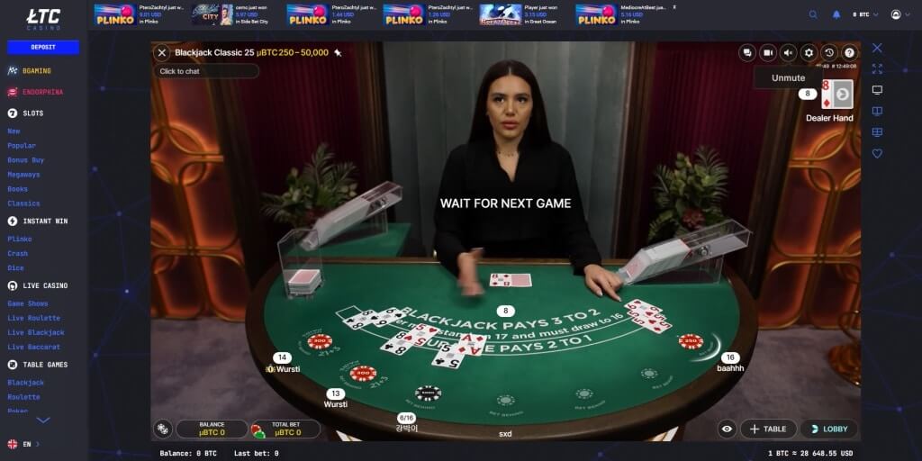 Live Blackjack at LTC Casino