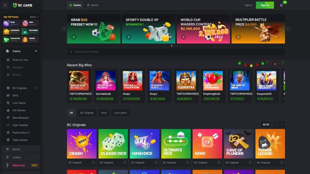 BC.GAME Casino Main Page